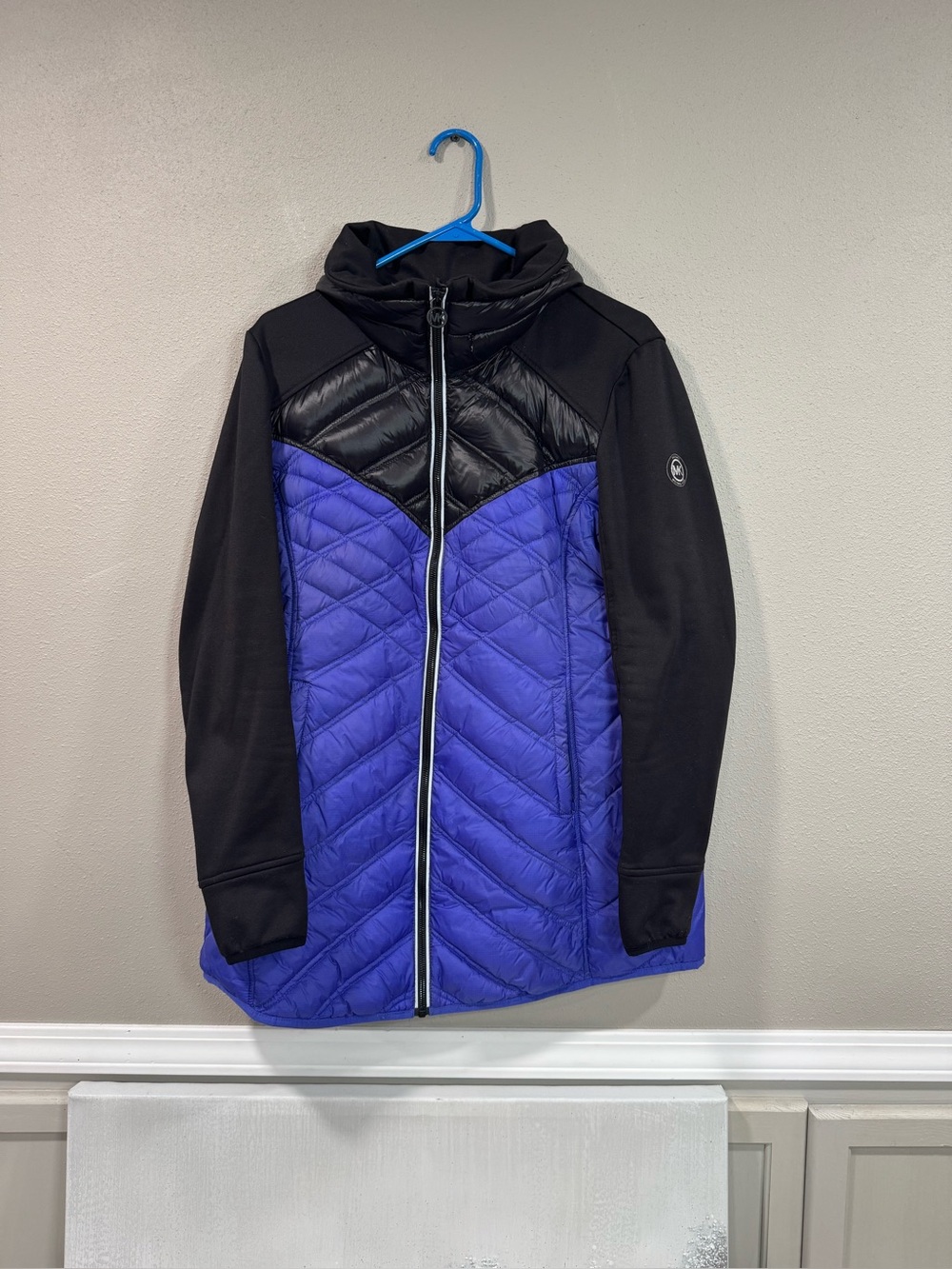 Michael Kors Black and Purple Quilted Hooded Puffer Jacket